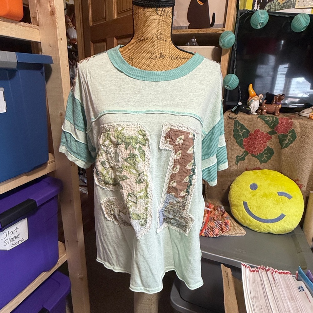 Pol Mint And Blue Patchwork Tee - image 6